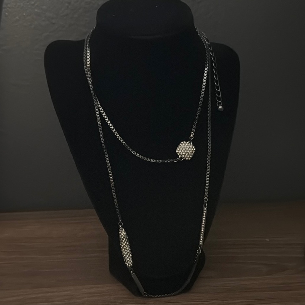 Chico’s Elegant Black & Silver Layered Necklace